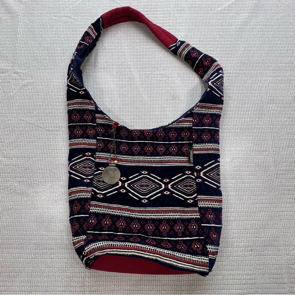 Catori Boho Sling Bag – Tribal Crossbody Hobo Purse w/ Metal Medallion Charm